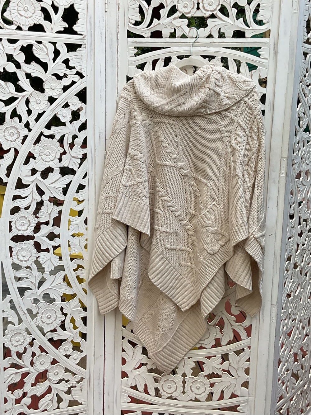 Vertigo Paris Cream Chunky Knitted Poncho Sweater